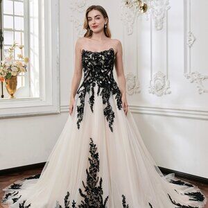 Darius Cordell - WT4882 - strapless a-line black lace wedding gown